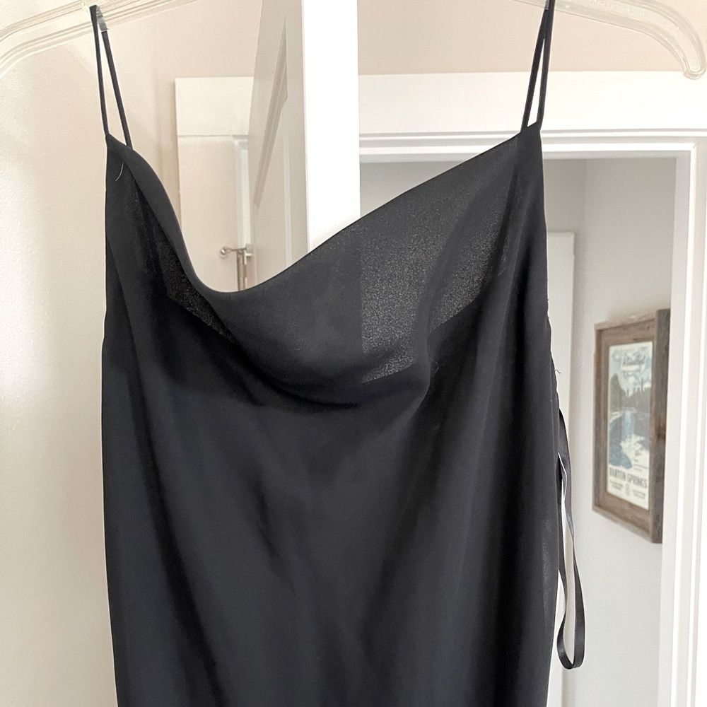 Black spaghetti strap asymmetrical dress